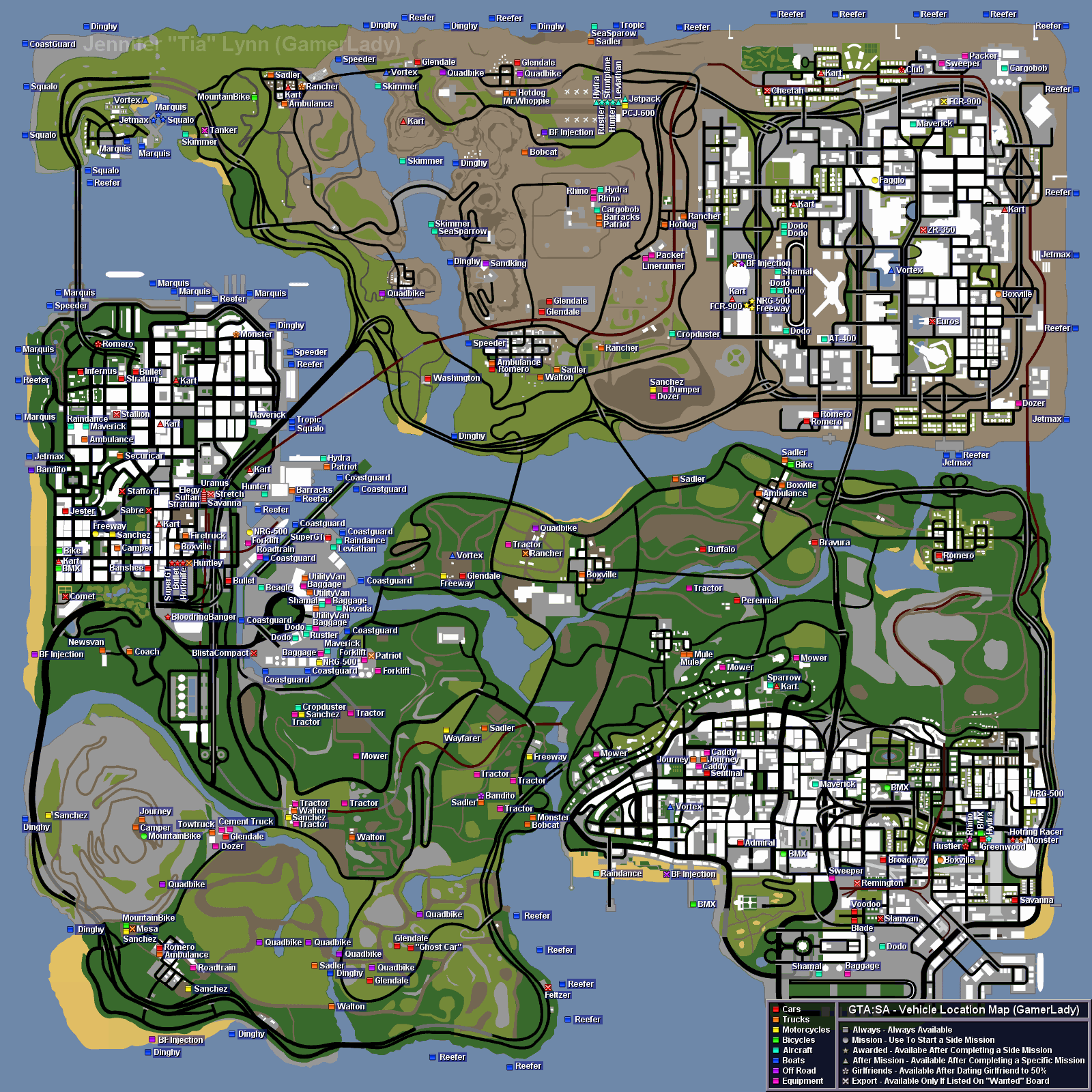 Карта машин, лодок, мотоциклов в GTA San Andreas (скриншот 1)